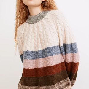Madewell Deacon Cableknit Mockneck Sweater in Stripe